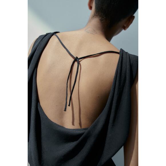 Zara Cowl Neck Black Knit Maxi Dress Small Low Back Resort Wear Minimalist - Picture 8 of 13